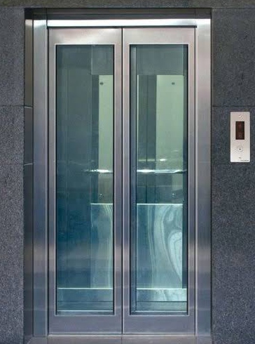 Glass-panel elevator door