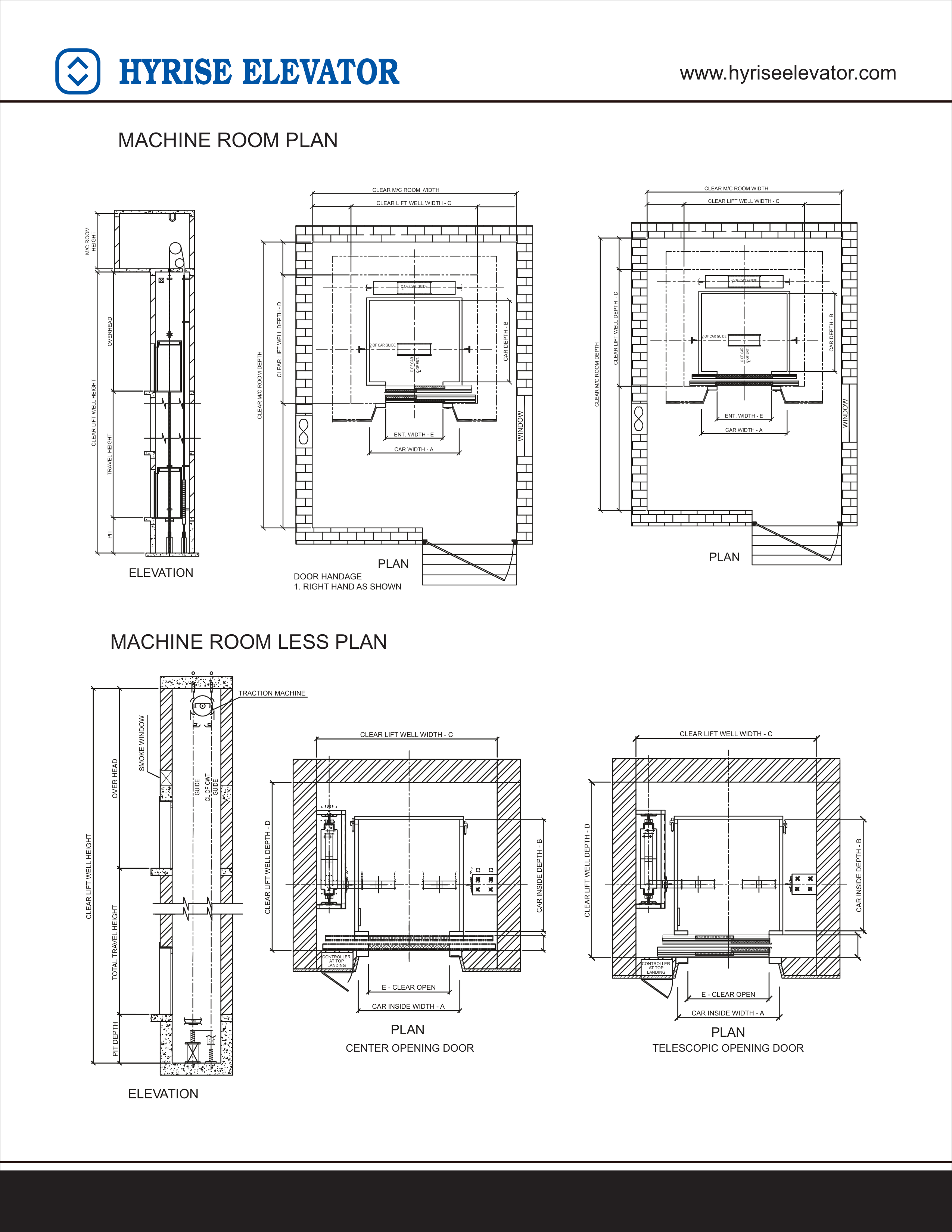 Machine room and machine-room-less plan diagrams